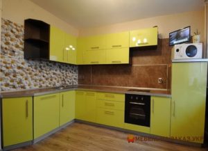 угловая желтая кухня мдф глянец на заказ