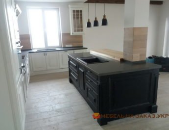Черный Деревянный кухонный остров с мойкой на заказ