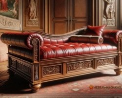 дерев'яна кушетка з червоною шкірою