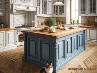 проект класичної кухні вбудованої біло-блакитний