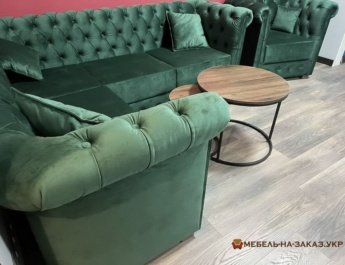 зеленое кресло и угловой диван честер на заказ