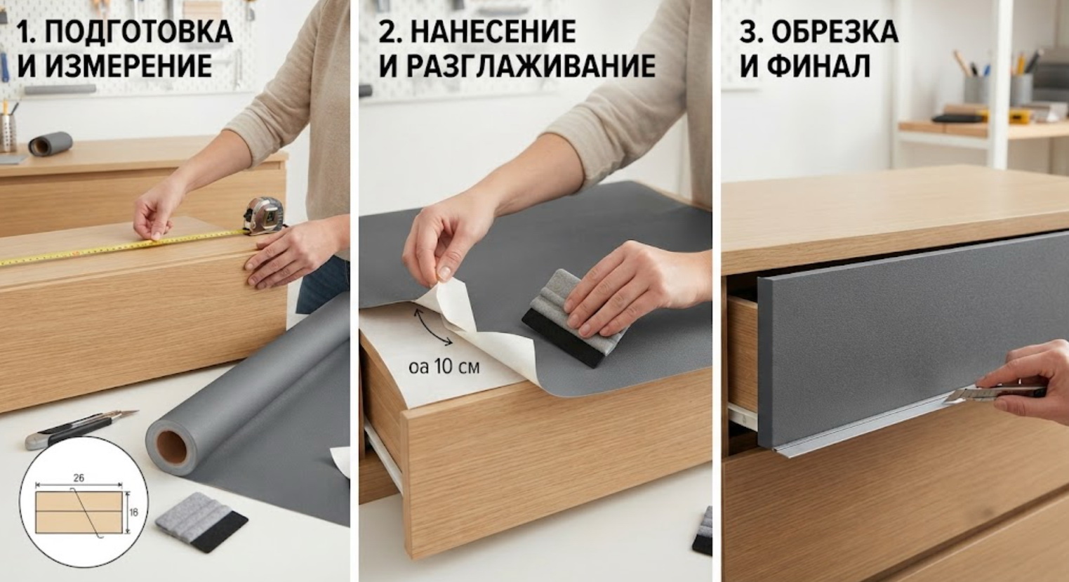 Как накленить пленку на фасады мебели