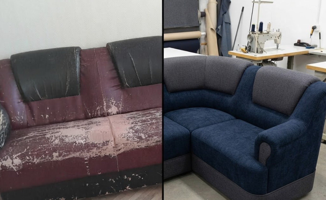 до и после перетяжки дивана